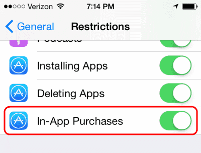 iOS In app purchases option