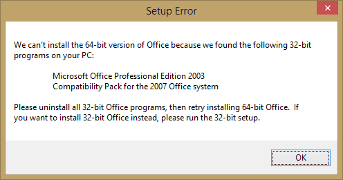 Ms Office Fix Setup Error We Can T Install The 64 Bit Version Of Office Error Technipages