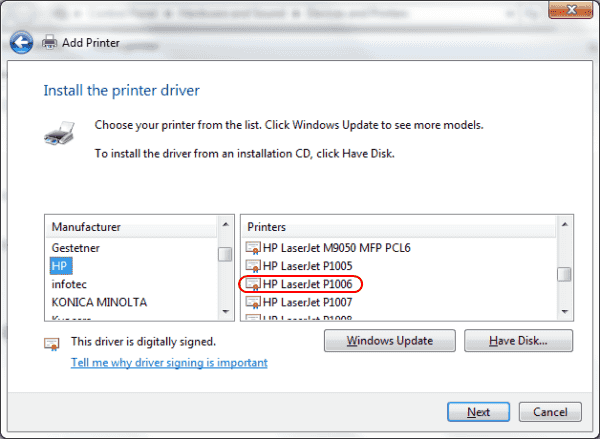 hp laserjet p1005 driver installation