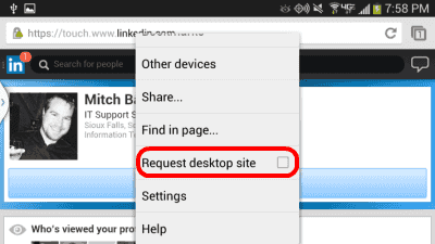 Android Chrome request desktop linkedin site