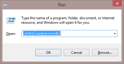 Windows 8 control userpasswords2 in Run box