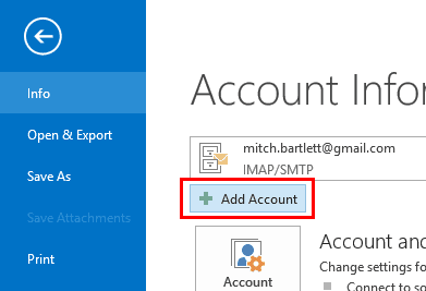 Outlook 2013 Add Account button