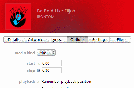 iTunes 12 Set Song Stop