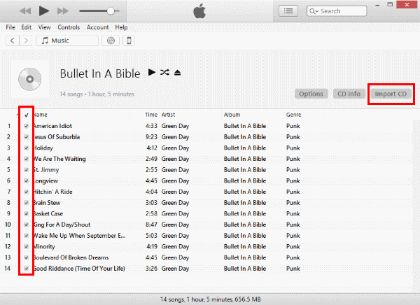 iTunes Import CD