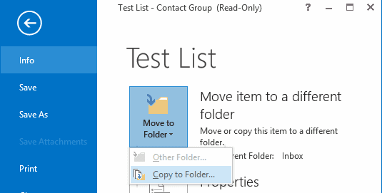 Outlook copy to folder