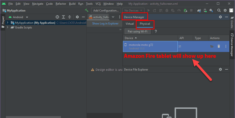 Device Manager on Android Studio to find devices