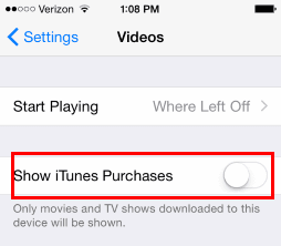 ios show itunes purchases option