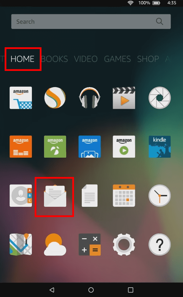 A screenshot of the Amazon Fire OS Email app icon