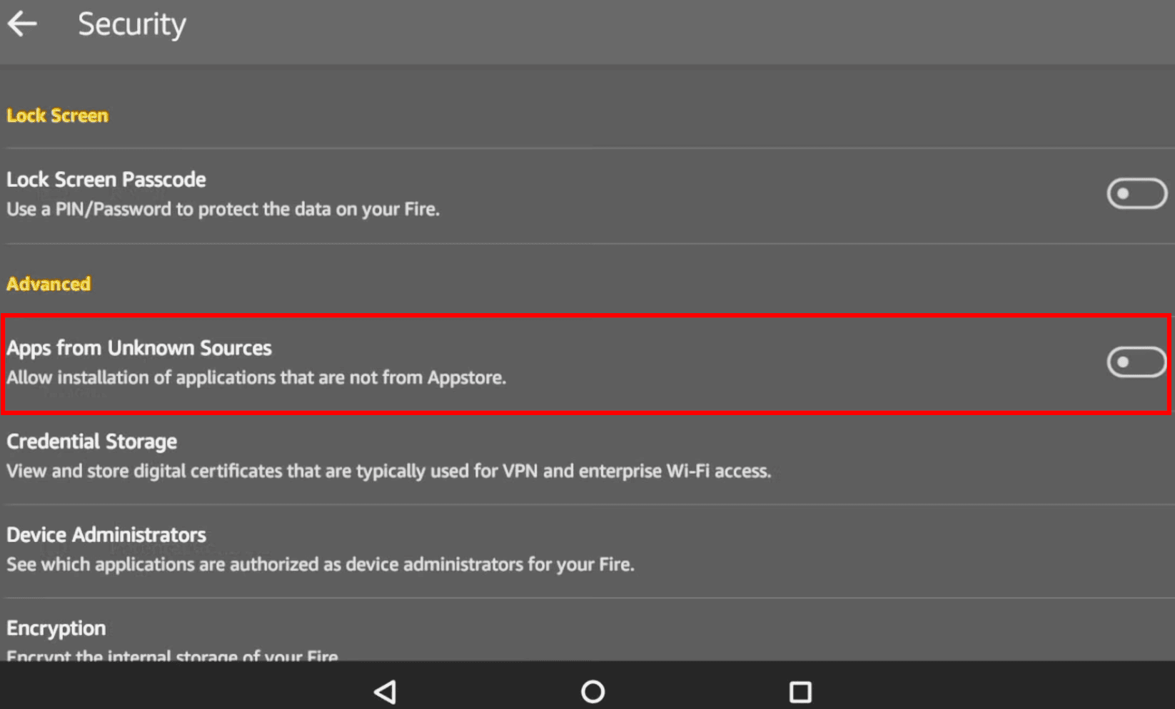 How to enable apps from unknown sources on Amazon fire tablet