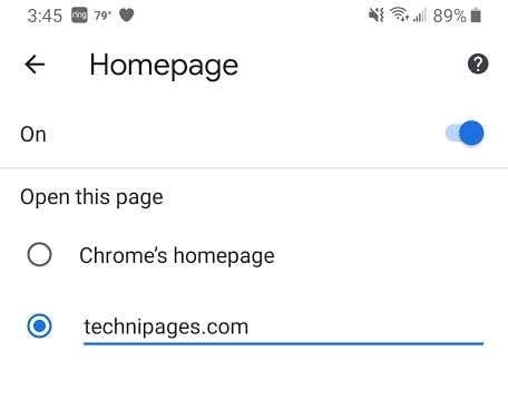 Chrome Android Set Homepage