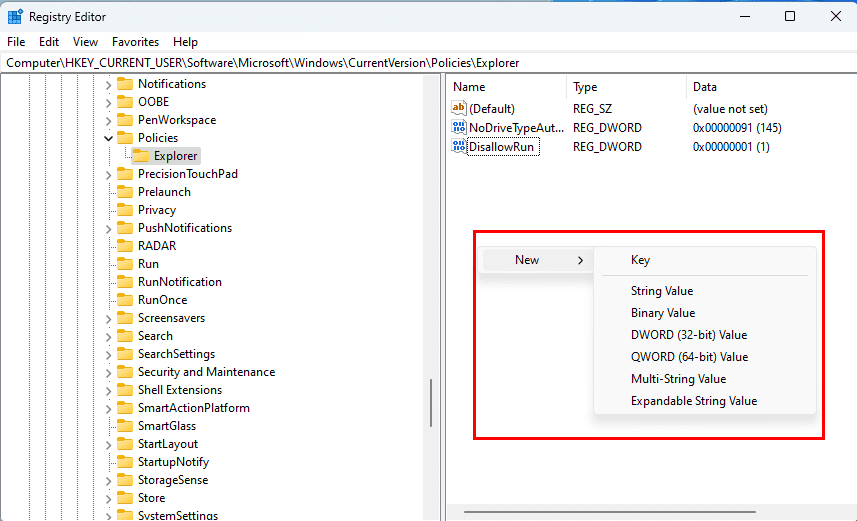 How to add a new key in Registry Editor tool
