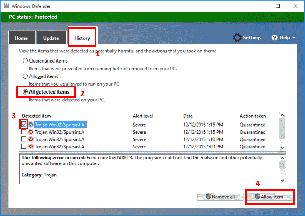 Windows Defender exception