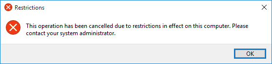 Windows software restrictions message