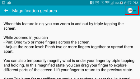 Android Magnification Gestures setting