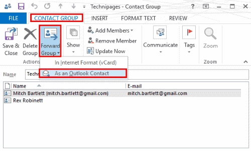 Outlook Forward Contact Group