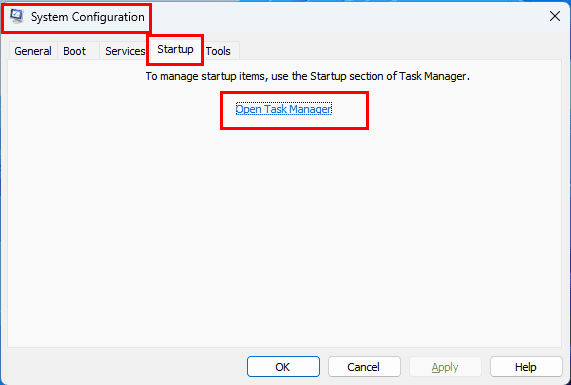 Access Task Manager from System Configuration