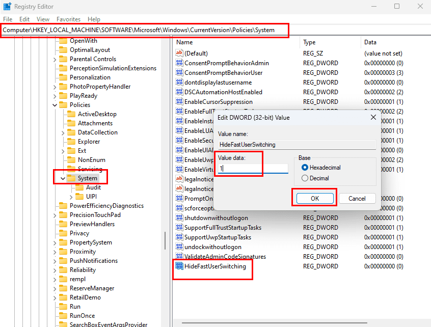 How to disable Fast User Switching using Registry Editor