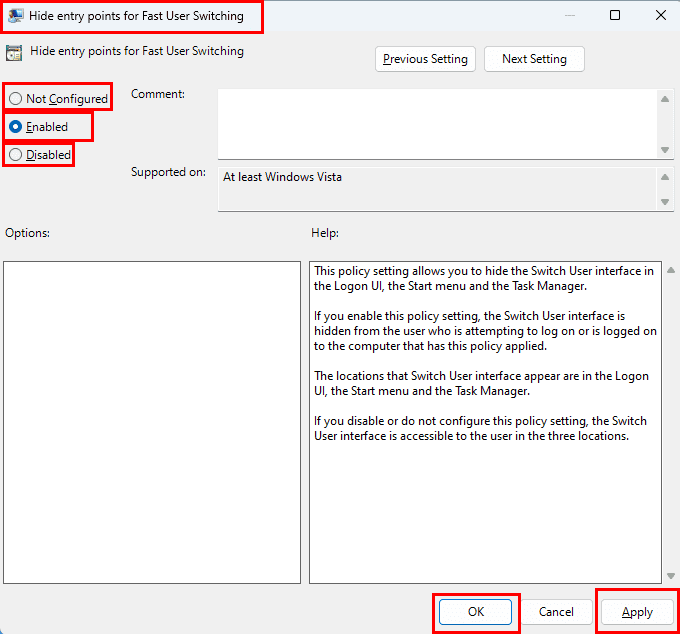 How to enable or disable fast user switching from Group policy editor