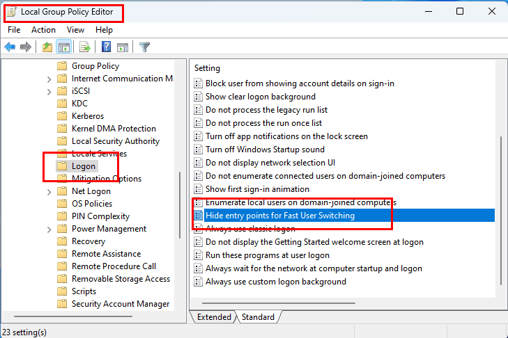The UI of local group policy editor
