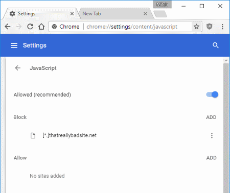 Chrome settings content