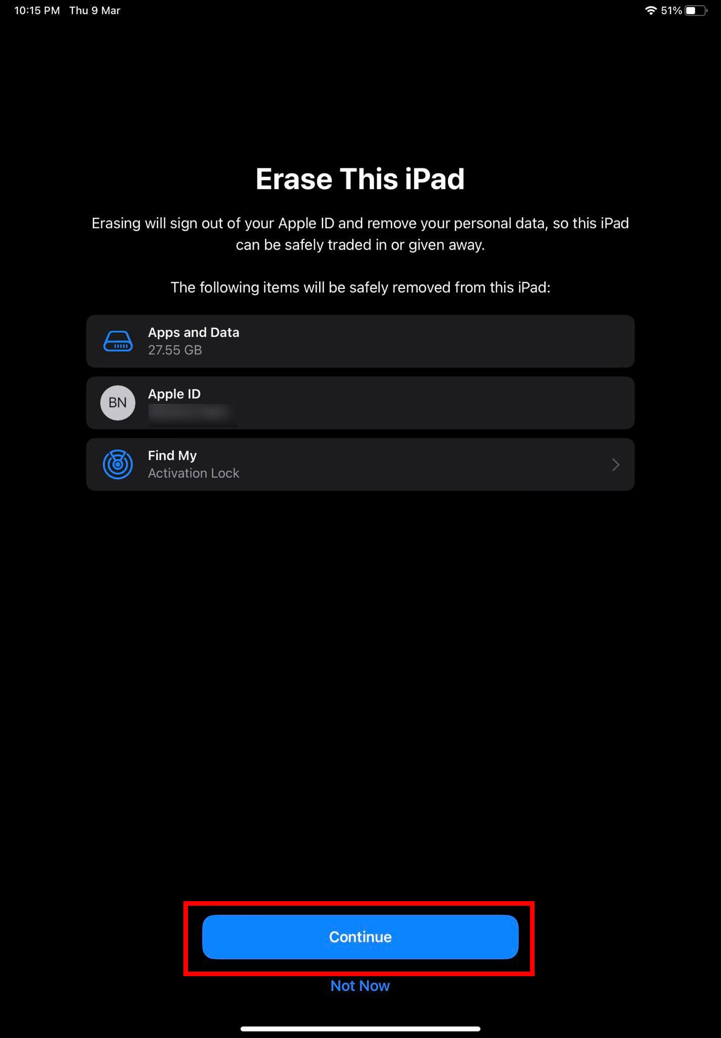 Erase All Content and Settings iPad iPhone