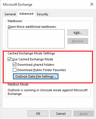 cached exchange mode outlook 2016