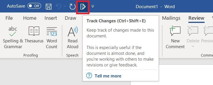 Click on the Track Changes icon once