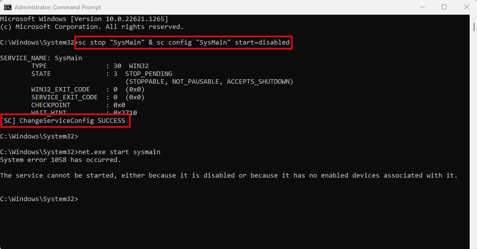 How to disable Superfetch or Prefetch or SysMain from Command Prompt