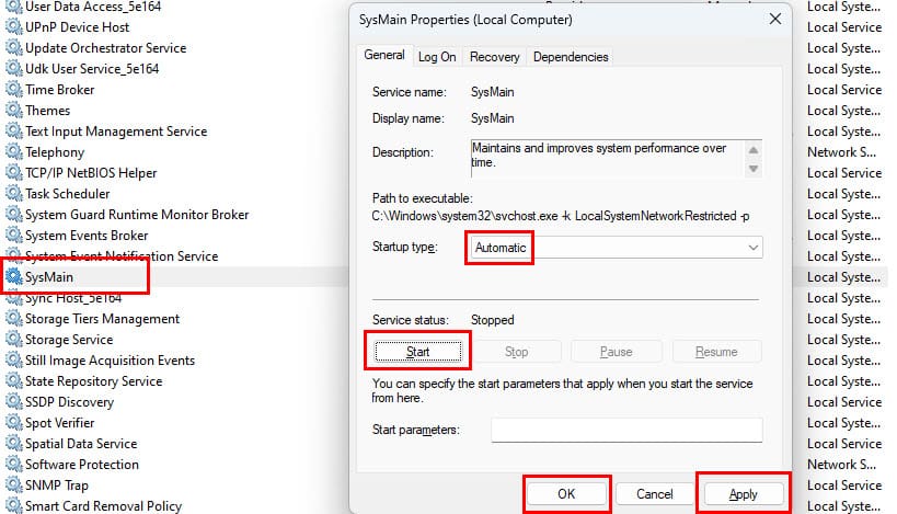 How to enable Superfetch via Services app