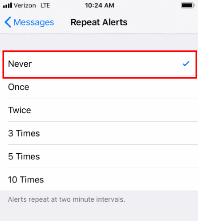 iPhone Repeat Messages Setting