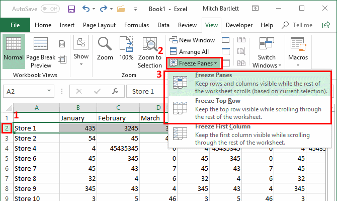 freeze cell excel for mac 2018