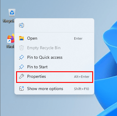 How to access Recycle Bin Properties on Windows 11