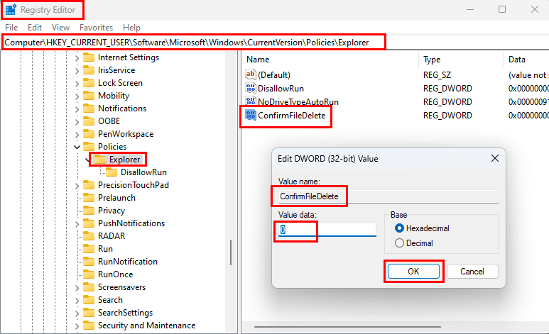 Making Registry Editing to Disable Display Delete Confirmation Dialog