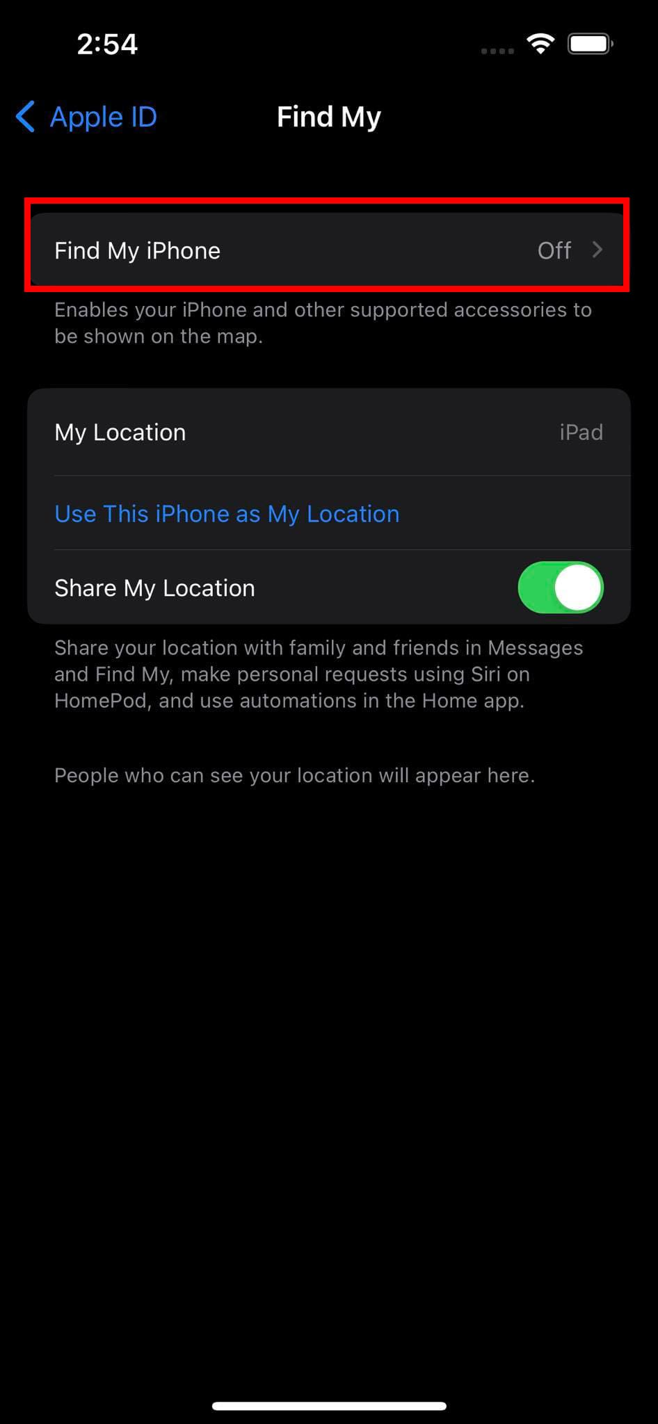 Find My is offline on iPhone