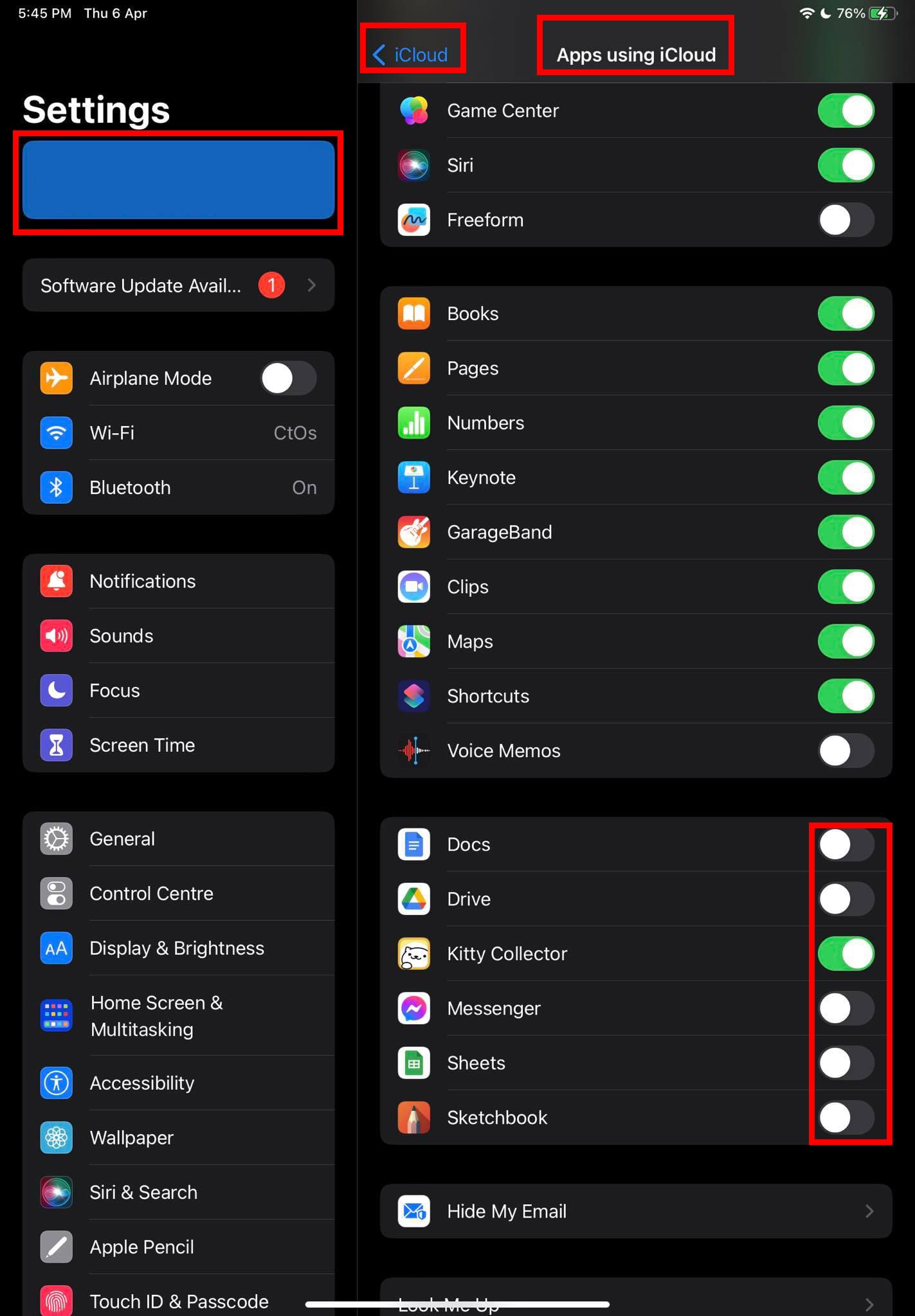 Find how you can use iCloud to disable iCloud backup for apps and save space