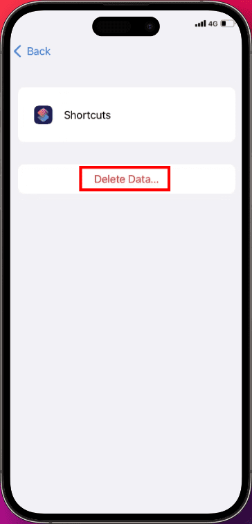 Inside the app data screen tap Delete Data