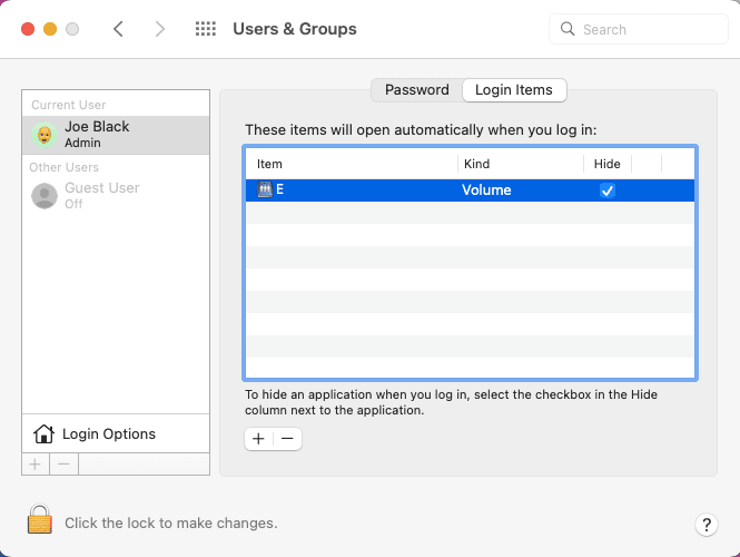 Added network destination as a login item