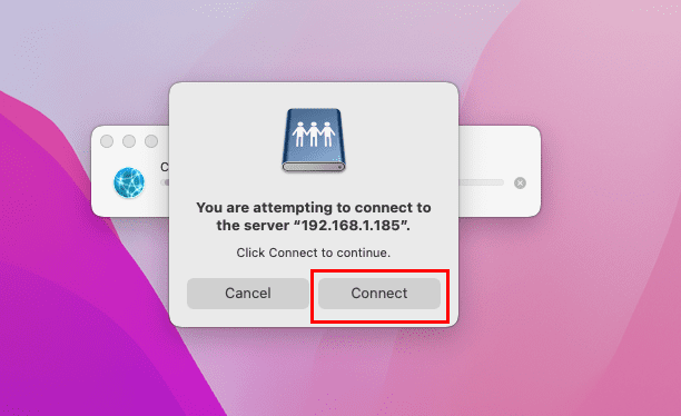 Connection attempt to a networked drive on Mac