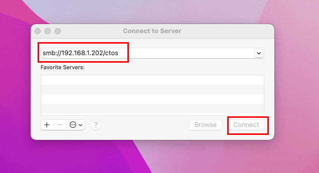 How to connect to a server using Connect to Server dialog box
