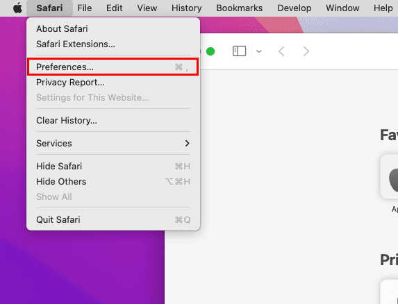 The Safari Preferences menu on Mac toolbar
