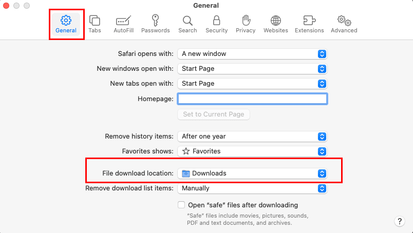 The default download location of Safari on macOS