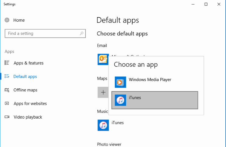 Windows 10 default music player setting.
