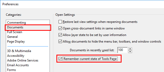 open adobe reader without tools pane