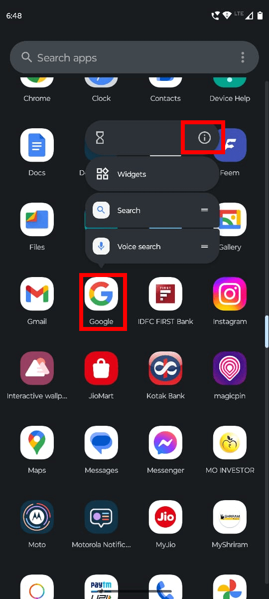Google app information icon