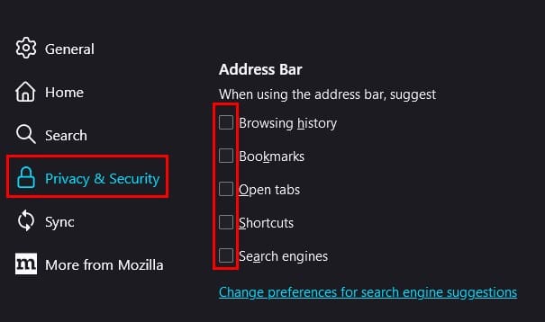 Address bar options Firefox