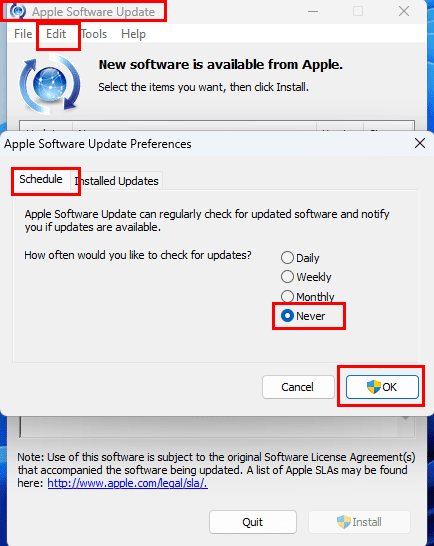 Disable scheduled updates to Disable Apple Software Update Screen