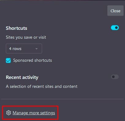Manage More settings Firefox
