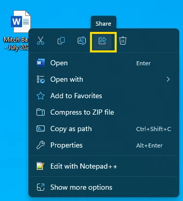 Windows 11 Share Option