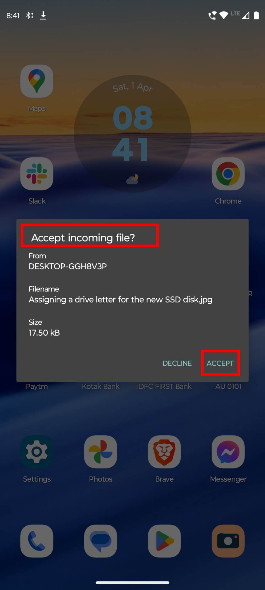 Accepting Bluetooth file transfer on Android