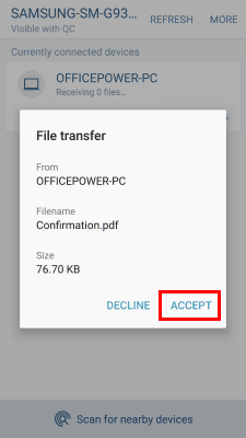 Android accept Bluetooth file transfer